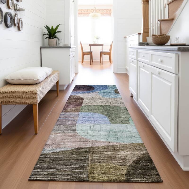 Premium Washable Super Soft Contemporary Abstract Mayfield Rug - Brown - 2'3" x 7'6"