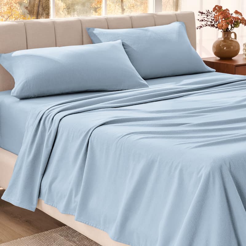 Bare Home Organic Cotton Flannel Sheet Set - Twin XL - Light Blue