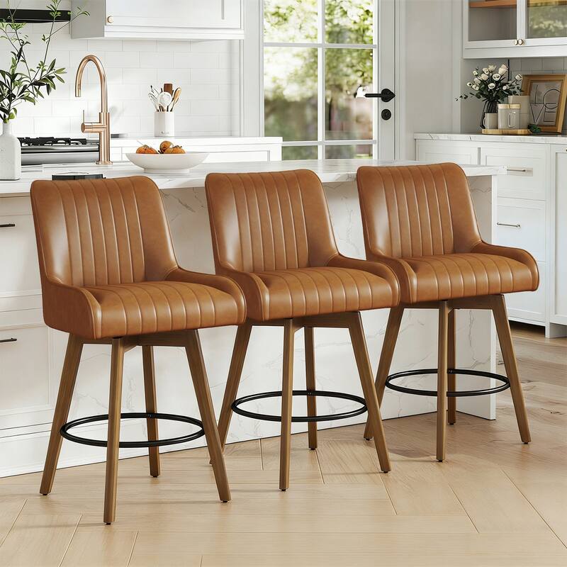 26" Faux Leather Upholstered Wood Swivel Counter Stool Set of 3 or 4 - 38.8"H x 20.5"W x 21.7"D