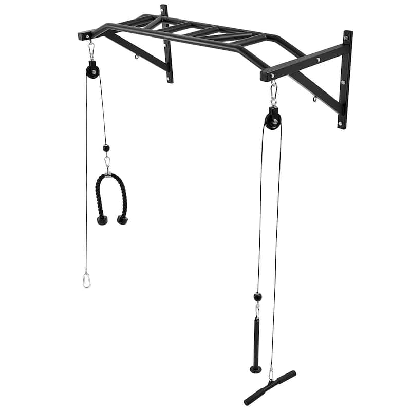 Wall Mounted Pull Up Bar with Pulley System and 10 Grip Options Triceps Rope for Home Gym Station - 49.61 x 23.07 x 17.95inch