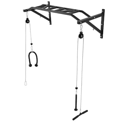 Wall Mounted Pull Up Bar with Pulley System and 10 Grip Options Triceps Rope for Home Gym Station - 49.61 x 23.07 x 17.95inch