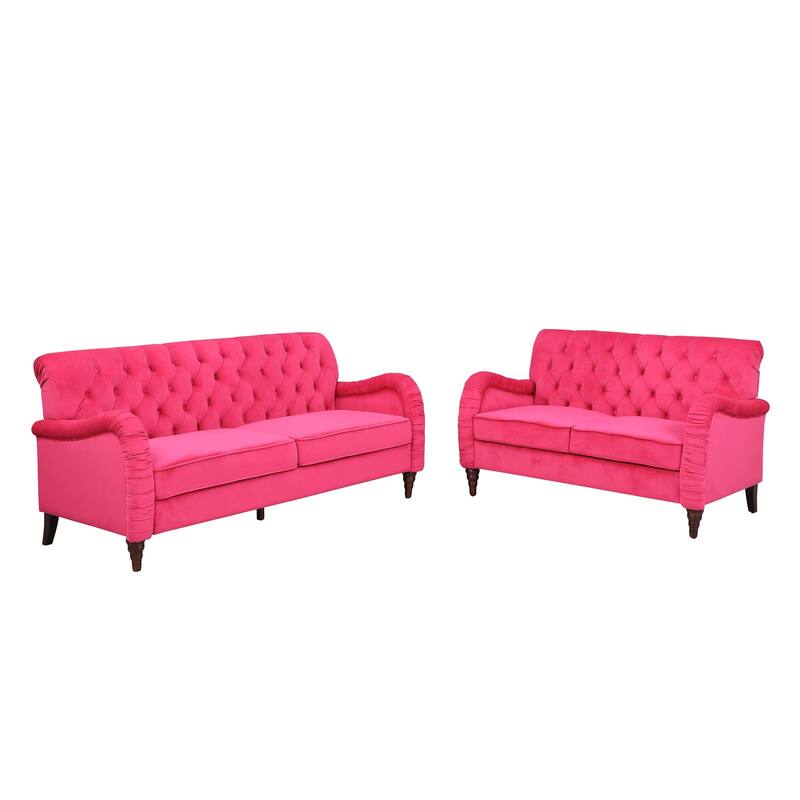Rose Red Velvet Chesterfield 3Seater Sofa Set Bed Bath & Beyond