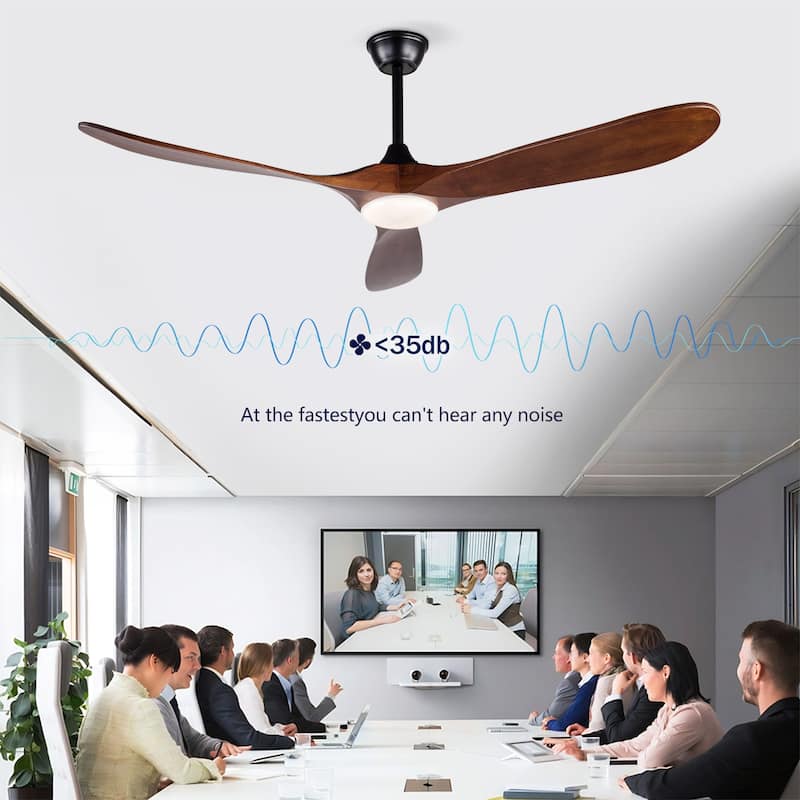 52 Inch Black Ceiling Fans With lights and Remote Control,18W Led Light, 3 Solid Wood Blades