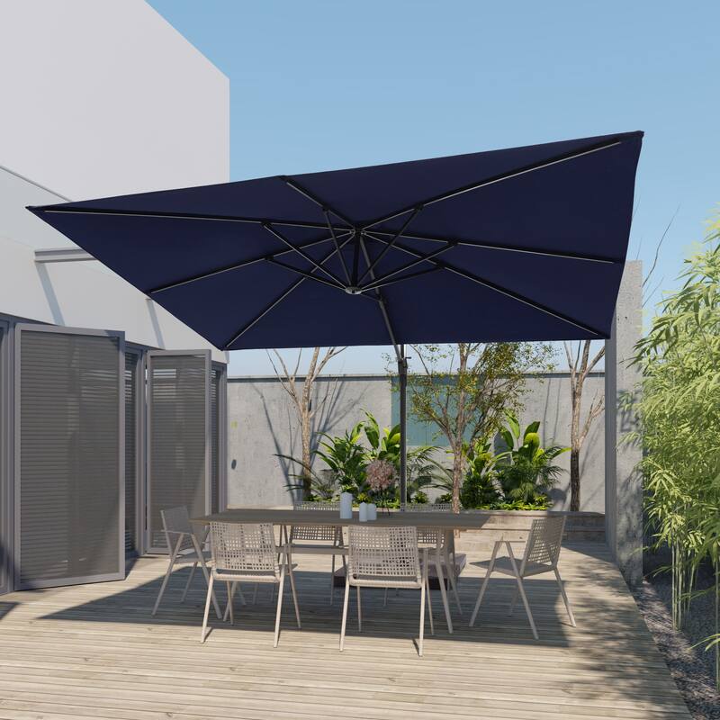BONOSUKI Outdoor 11.5x9FT Cantilever Patio Umbrella 360 Rotation w/Base - Blue