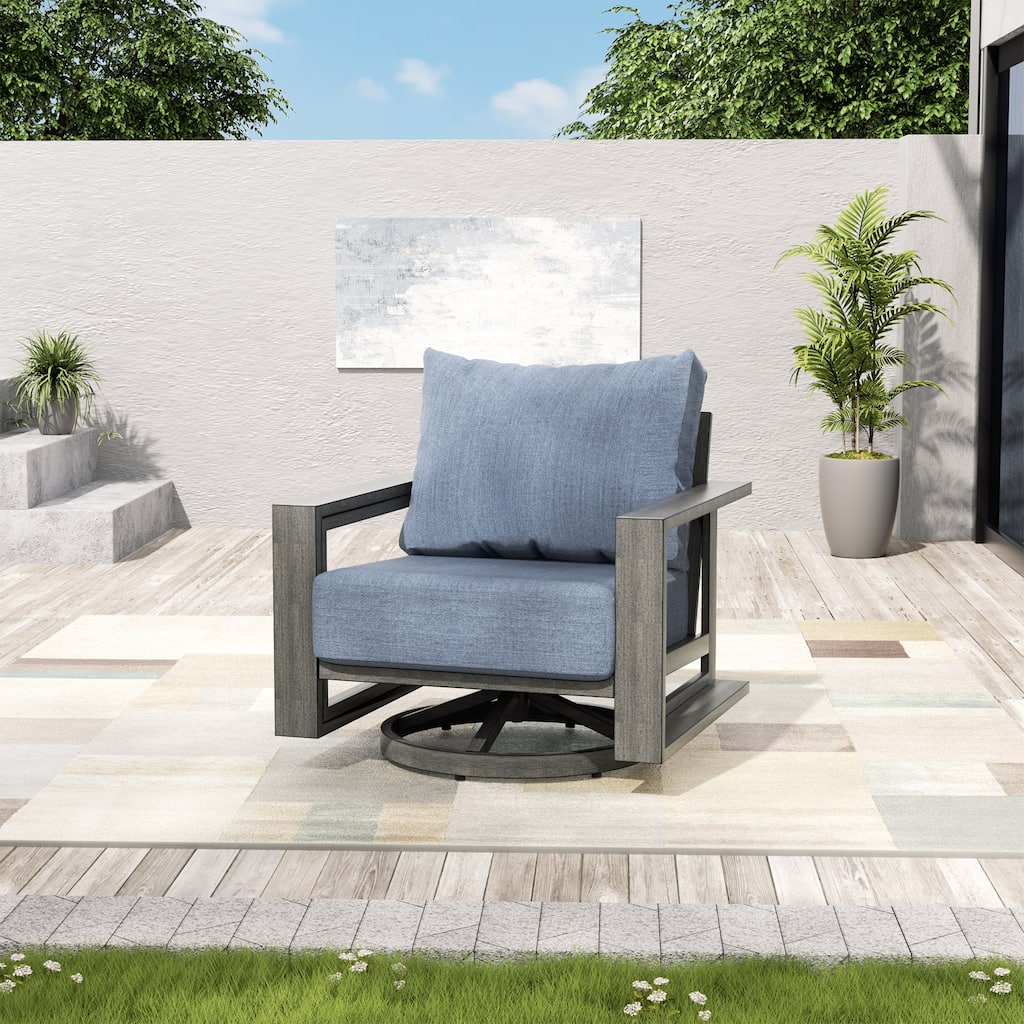 PureScape Hand-Painted Aluminum Outdoor Swivel Lounge Chair with Sunbrella Gray Cushions