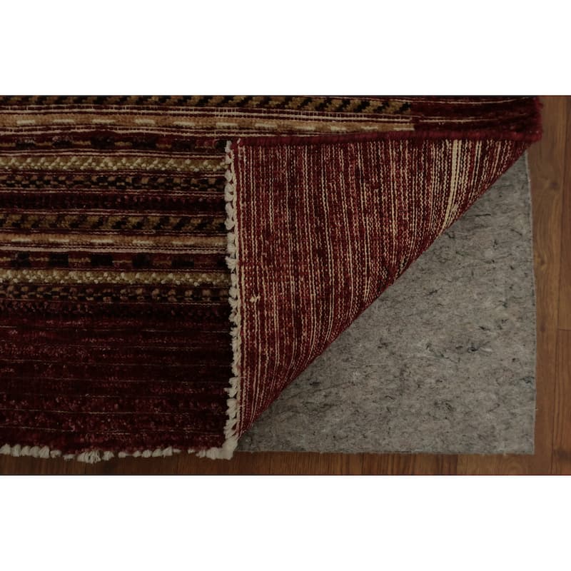 Hand Knotted Oriental 100% Wool Carpet Modern Stripe Red Gabbeh Area Rug - 5' 9'' X 2' 10''