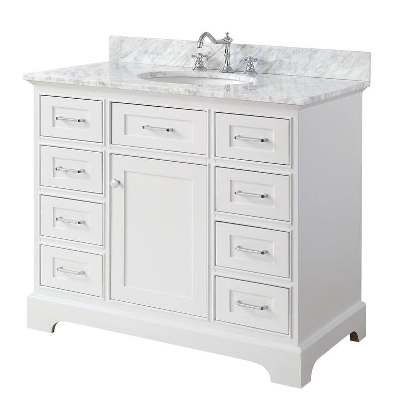 KitchenBathCollection Aria 42" Bathroom Vanity with Carrara Marble Top