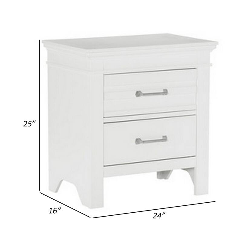 White 2 Drawer 16 in. W Nightstand with Bar Metal Handles