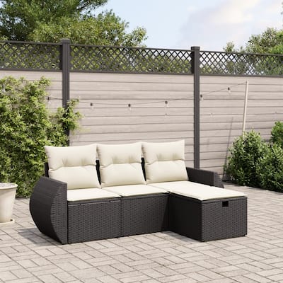 vidaXL Patio Sofa Set with Cushions Outdoor Furniture 4 Piece Poly Rattan