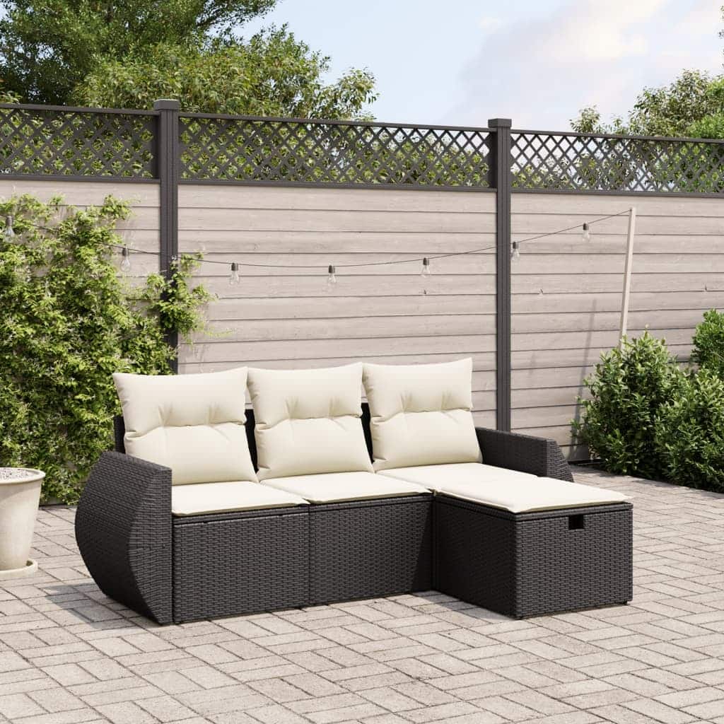 vidaXL Patio Sofa Set with Cushions Outdoor Furniture 4 Piece Poly Rattan