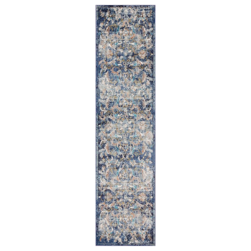 Sevita Gaia Farmhouse Floral Navy Blue Performance Indoor Area Rug