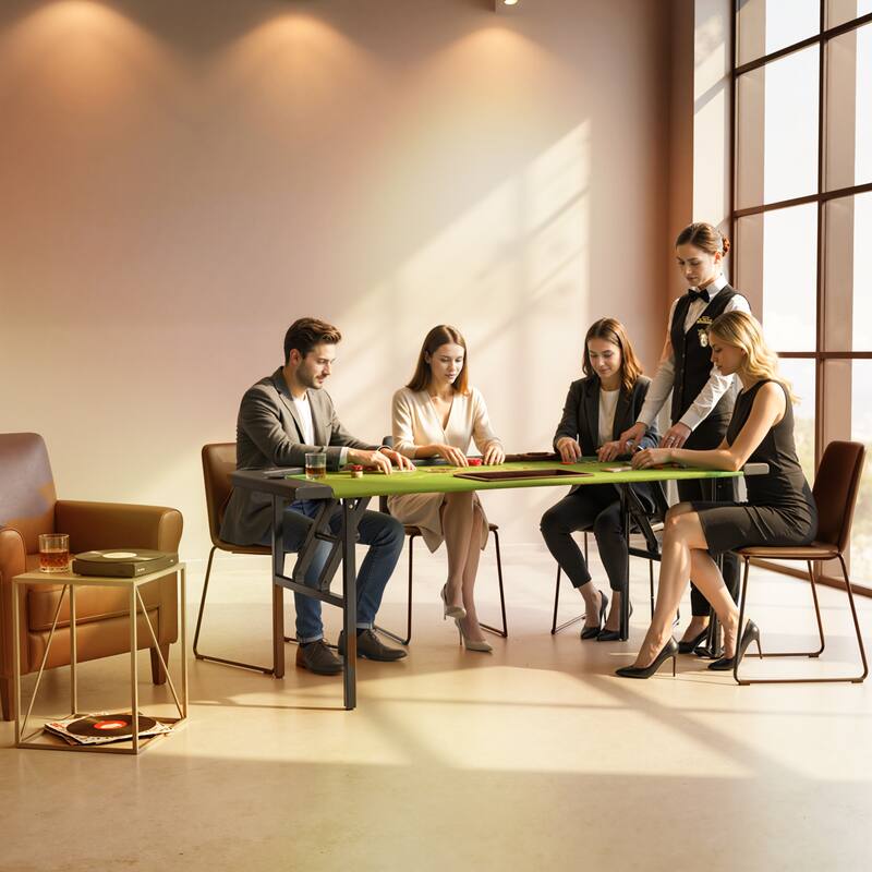 Soozier Poker Table Foldable, 72" Portable Folding Casino Blackjack Table for 8 Players, 220 LBS Capacity, Felt Surface,Green