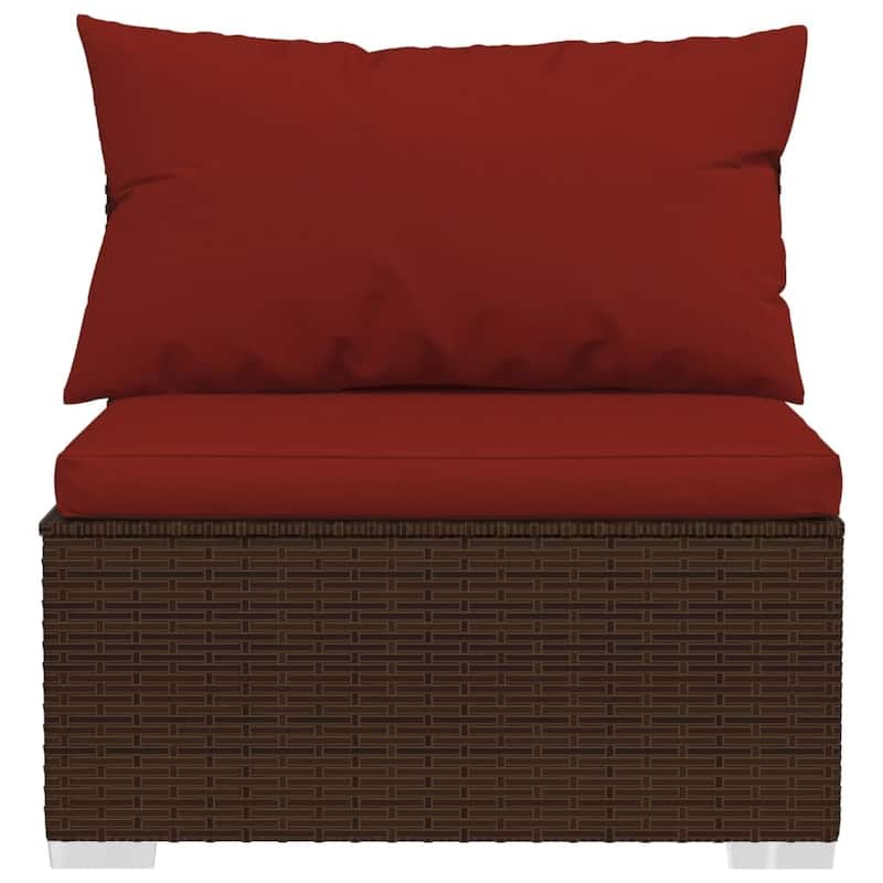 vidaXL Patio Lounge Set with Cushions Poly Rattan Brown - 27.6" x 27.6" x 24" - 27.6" x 27.6" x 24"