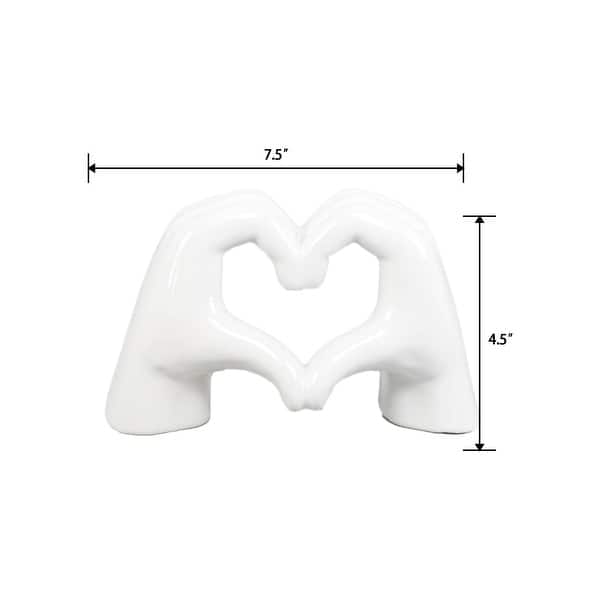 7.5"L White Ceramic Heart Hand,Gloss White