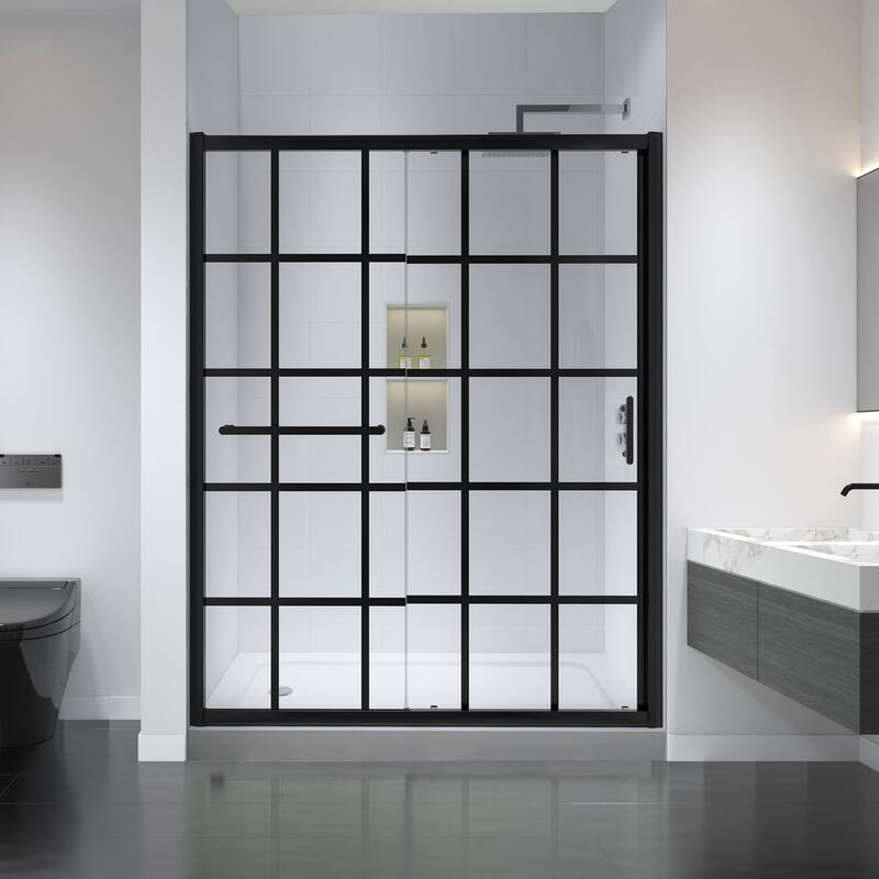 FELYL 72" H Single Sliding Framed Shower Door with Heat Soaking Process and Protective Coating Clear Glass