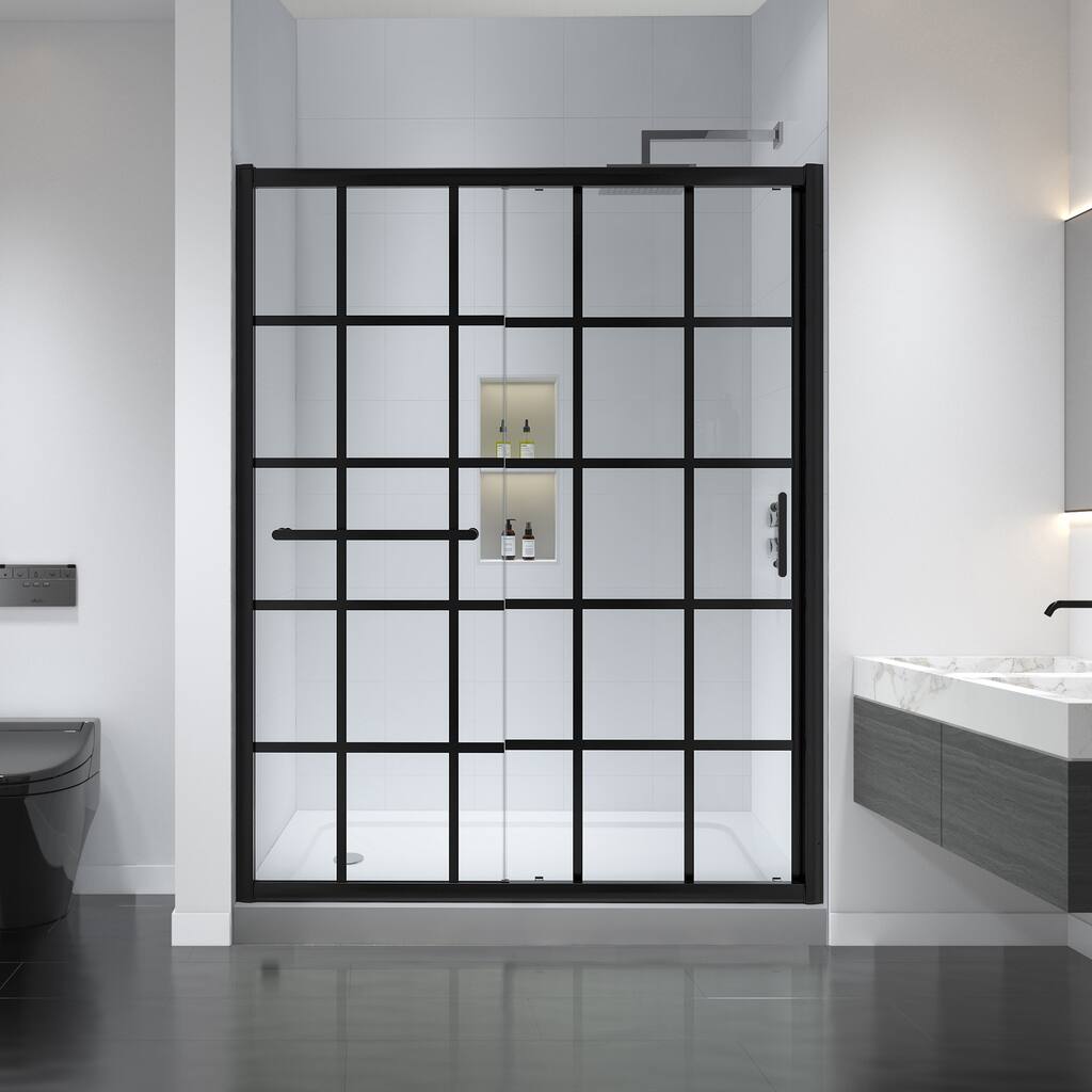 FELYL 72" H Single Sliding Framed Shower Door with Heat Soaking Process and Protective Coating Clear Glass