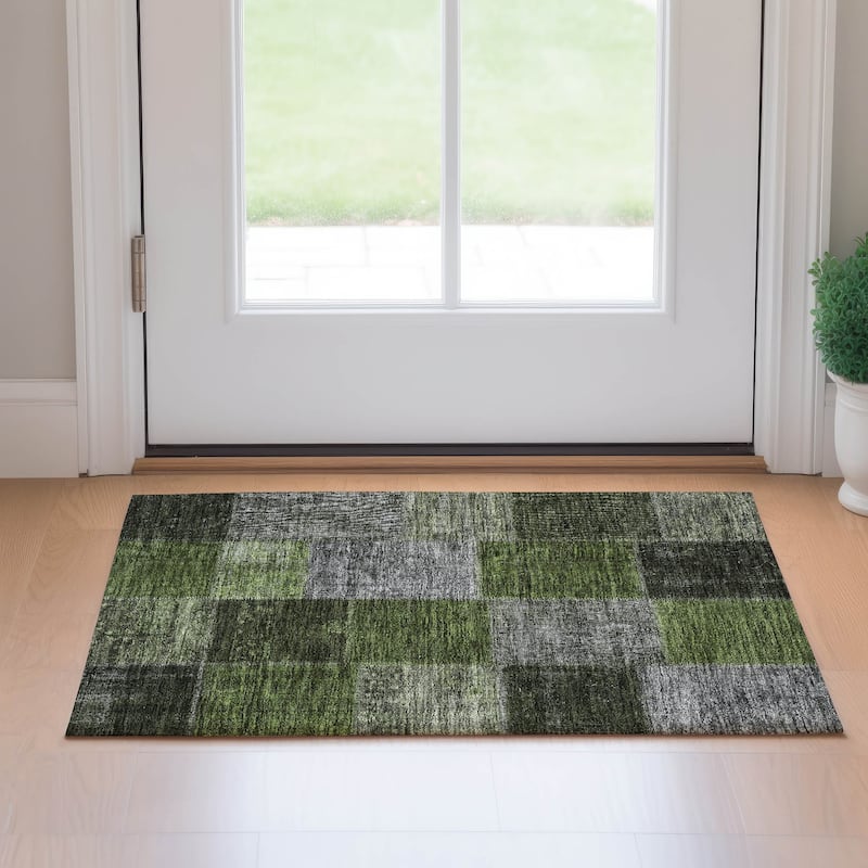 Premium Washable Super Soft Vintage Global Mayfield Rug - Olive - 1' 8" x 2' 6" - Rectangle