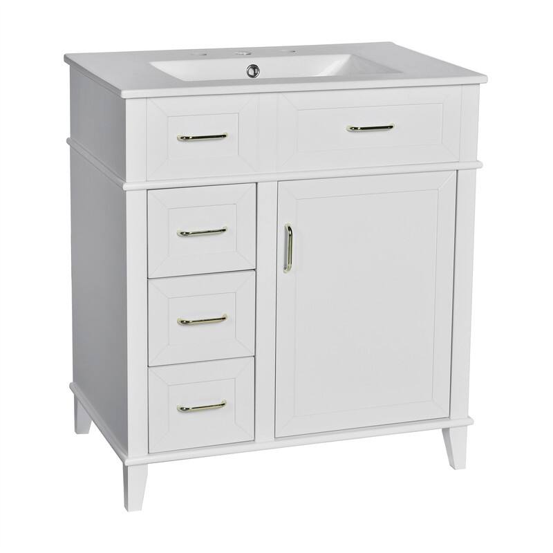 Modern Freestanding Bathroom Vanity with 30-Inch Ceramic Sink, Soft Close Storage Cabinet with 3 Drawers & Adjustable Shelf