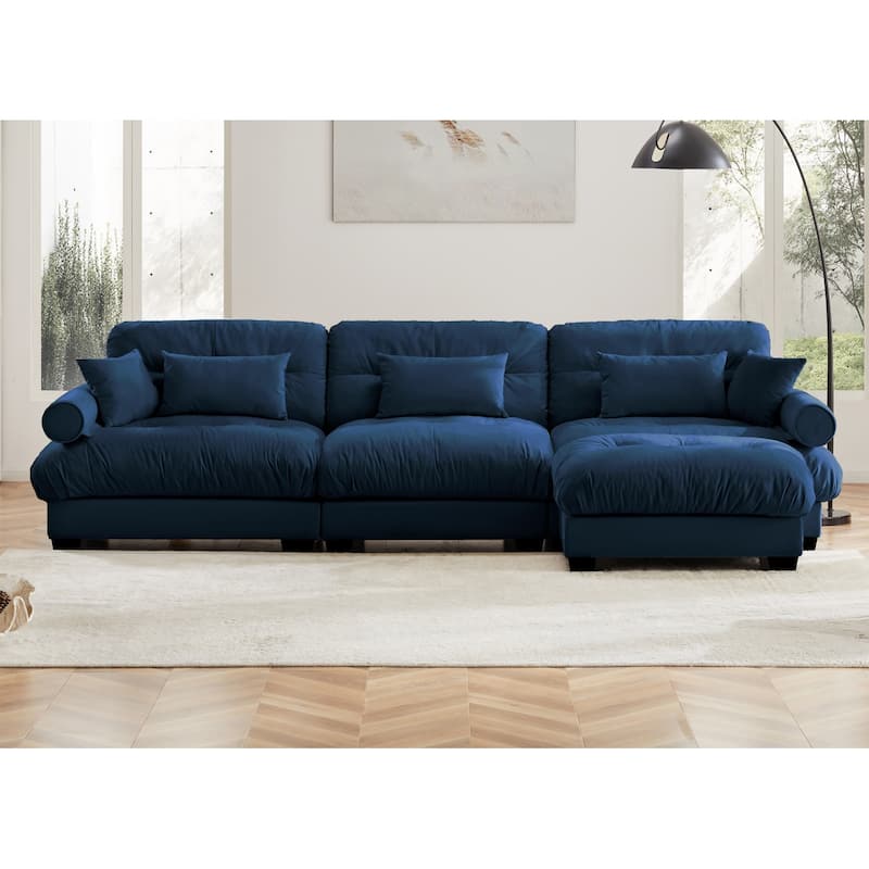 Comfort Convertible Modular Velvet Sectional Sofa Cloud Couch for Living Room - Blue