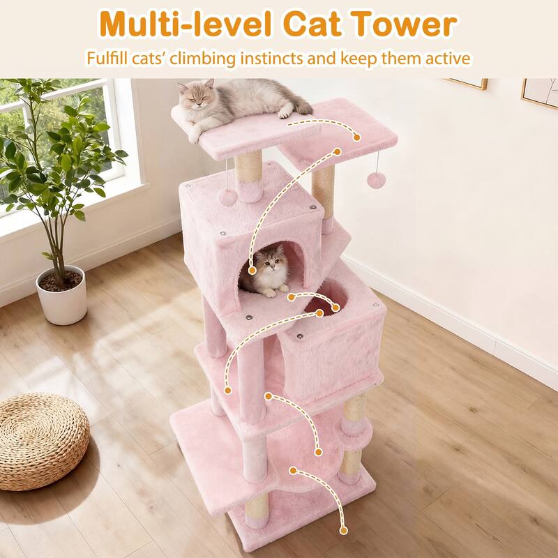 Gymax 57'' Cat Tree for Indoor Cats w/Dual Condos Hammock Sisal