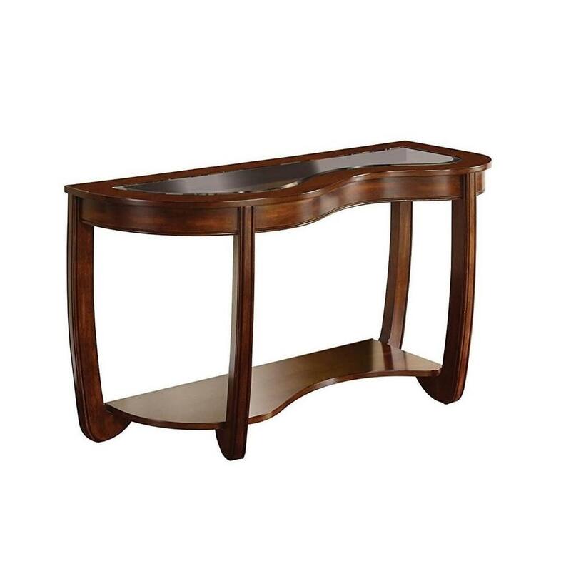 1pc Sofa Table Open Bottom Shelf Glass Insert Top