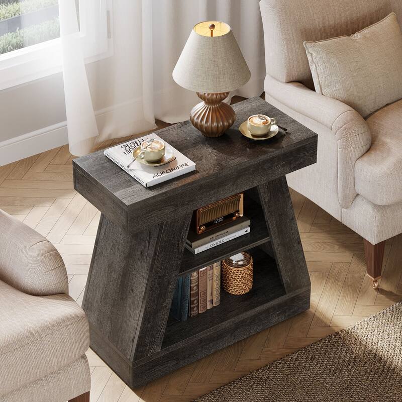 3-Tier End Table, Modern Side Table with Storage Shelf