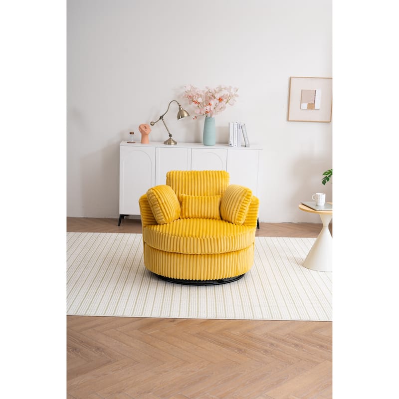 Oversized 360 Degreed Swivel Accent Chair Modern Soft Plush Corduroy Round Barrel Chair For Living Room Bedroom With Pillows