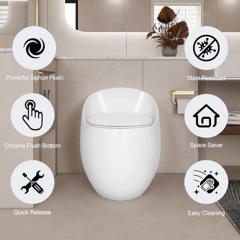 Glossy White 1-Piece Elongated Toilet