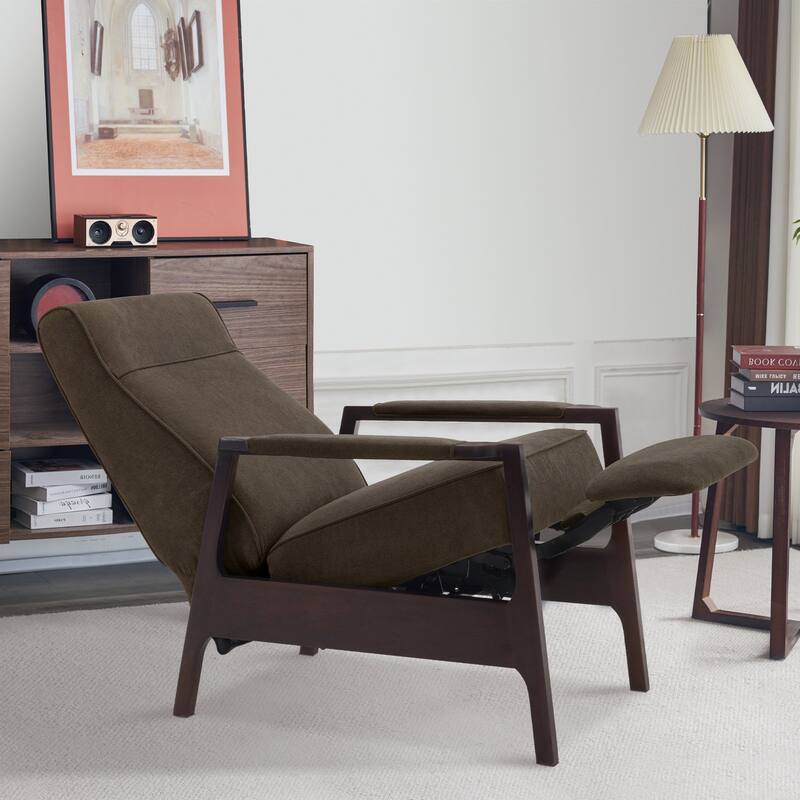 MCombo Fabric Pushback Recliner Chair with Wooden Armrests, Upholstered Single Sofa Accent Chair