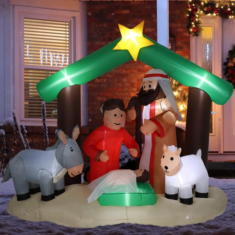 7 Ft. Christmas Snowy Night Nativity Scene Inflatables Outdoor Decoration with LED Lights