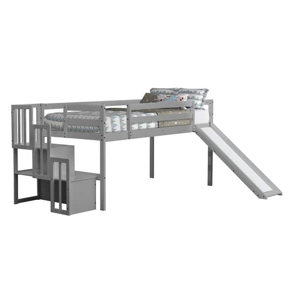 slide 2 of 13, Loft Bed with Slide, Storage & Guardrails - Safe & Fun Grey
