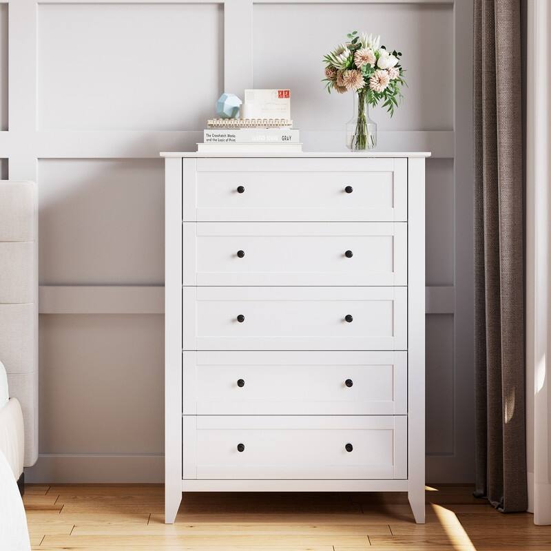 5 Drawer Dresser with Deep Drawers and Nickel Round Handle