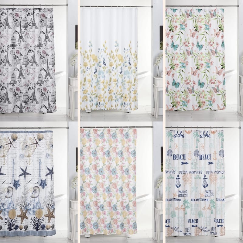 13 Piece Canvas Shower Curtain & Roller Hooks Set Beautiful and Modern Design for Your