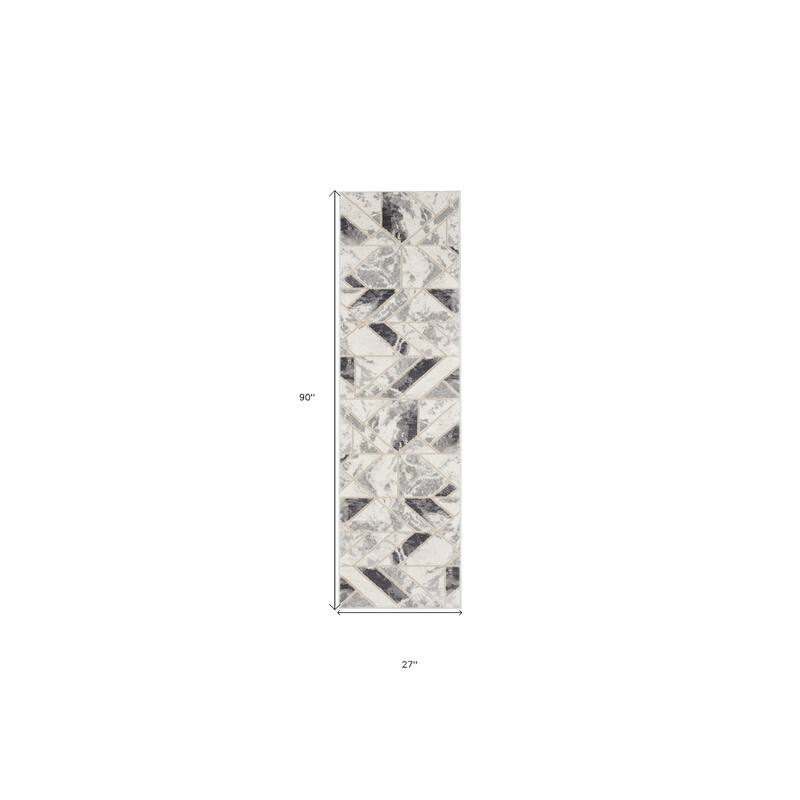 Buno Power Loomed Geometric Abstract Modern Non Skid Stain Resistant Area Rug By HomeRoots - 90' X '27' X '0.25
