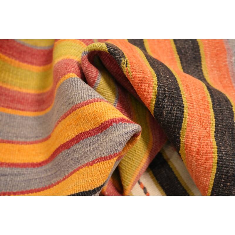 Hand Woven Oriental 100% Wool Carpet Southwestern Geometric Oranges & Rust Kilim Area Rug - 9' 10'' X 5' 4''