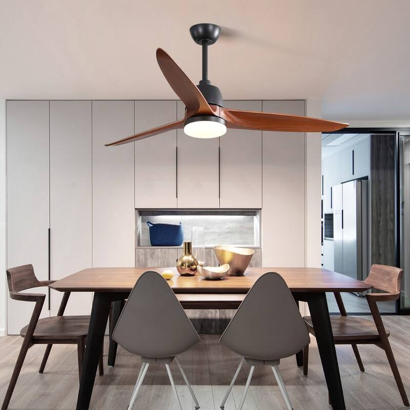 56 inch Wood Ceiling Fan Indoor w/Light and Remote Control 3 Wood Blades Bedroom - Blades Span 56 Inches