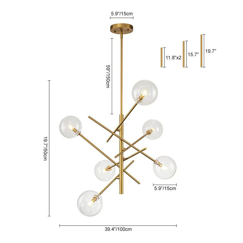 6-Light Dimmable Glass Globe Sputnik Staggered Linear Chandelier