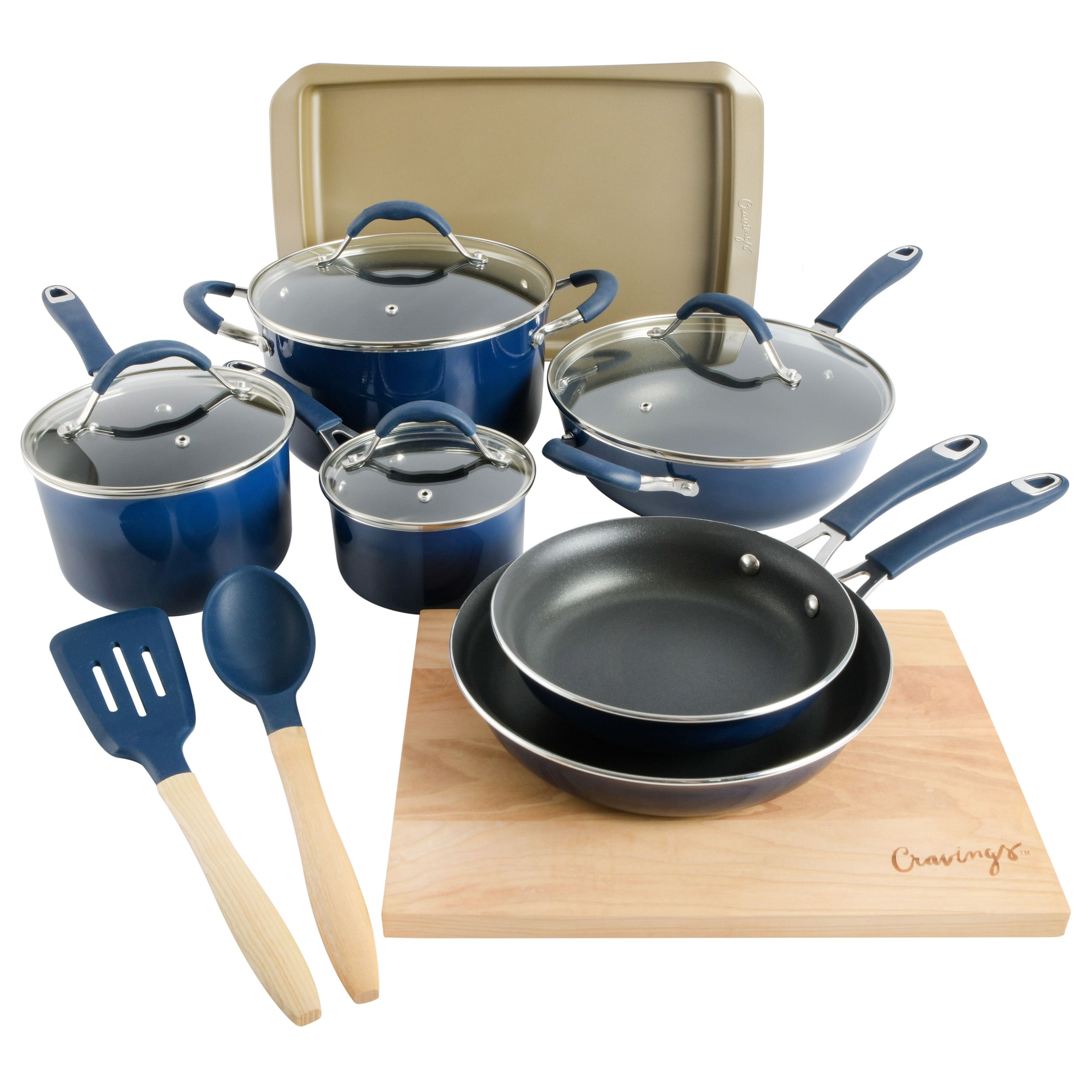  Country Kitchen Induction Cookware Sets - 13 Piece Nonstick  Cast Aluminum Pots and Pans with BAKELITE Handles, Glass Lids (Navy) :  Patio, Lawn & Garden