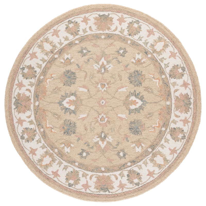 SAFAVIEH Handmade Heritage Sigþridur Traditional Wool Rug - 6' Round - Beige/Ivory