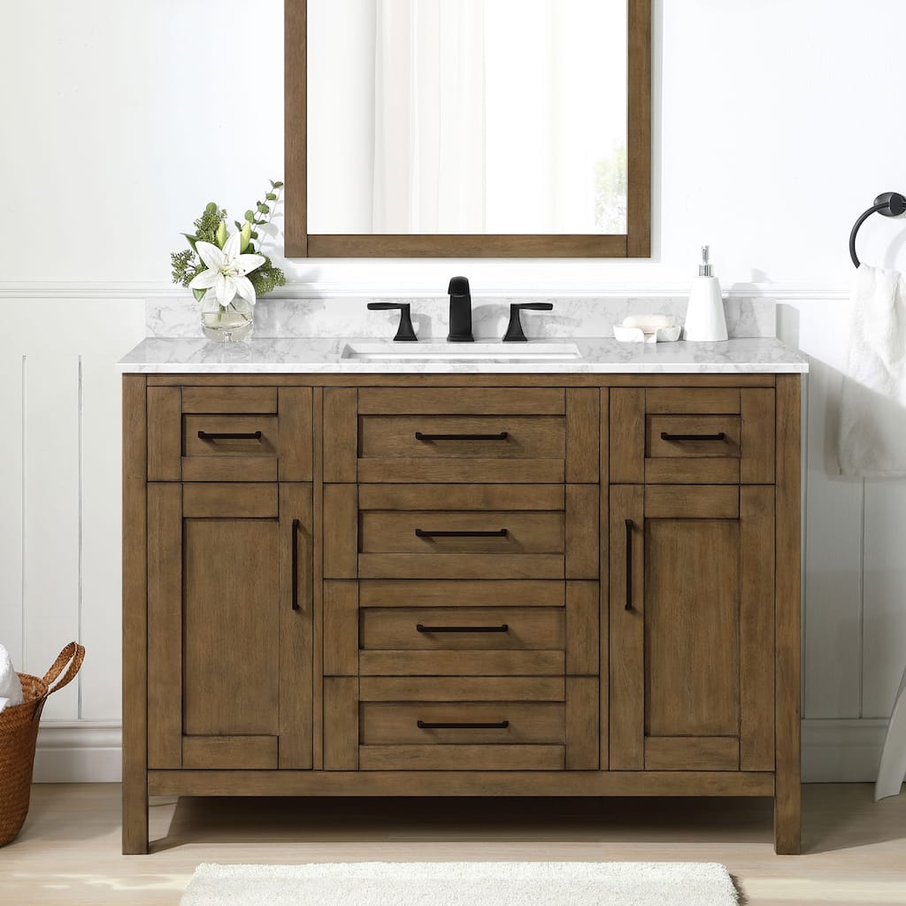 OVE Tahoe 48 in. Bathroom Vanity in Almond Latte with White Engineered Marble Countertop - 48"