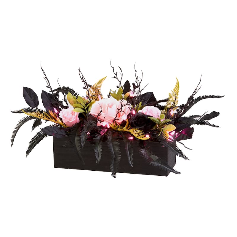 National Tree Company 16" Artificial Cute and Creep Halloween Centerpiece, 30 Pink LED Lights - 16 in