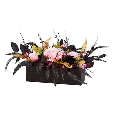National Tree Company 16" Artificial Cute and Creep Halloween Centerpiece, 30 Pink LED Lights - 16 in