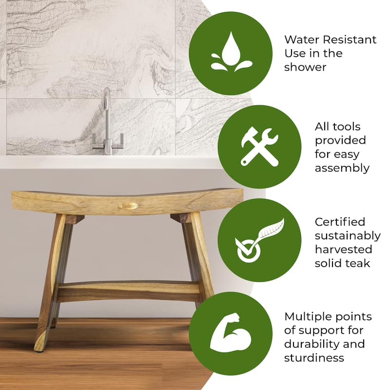EcoDecors 24 inch, Teak Shower Bench, Teak Bench for Shower, Teak Bench, Shower Teak Bench, Teak Wood Shower Bench