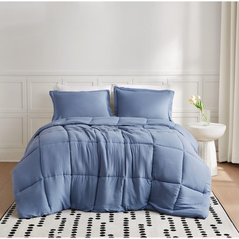 Truly Soft Garment Wash Solid Comforter Set - Blue - King - 3 Piece