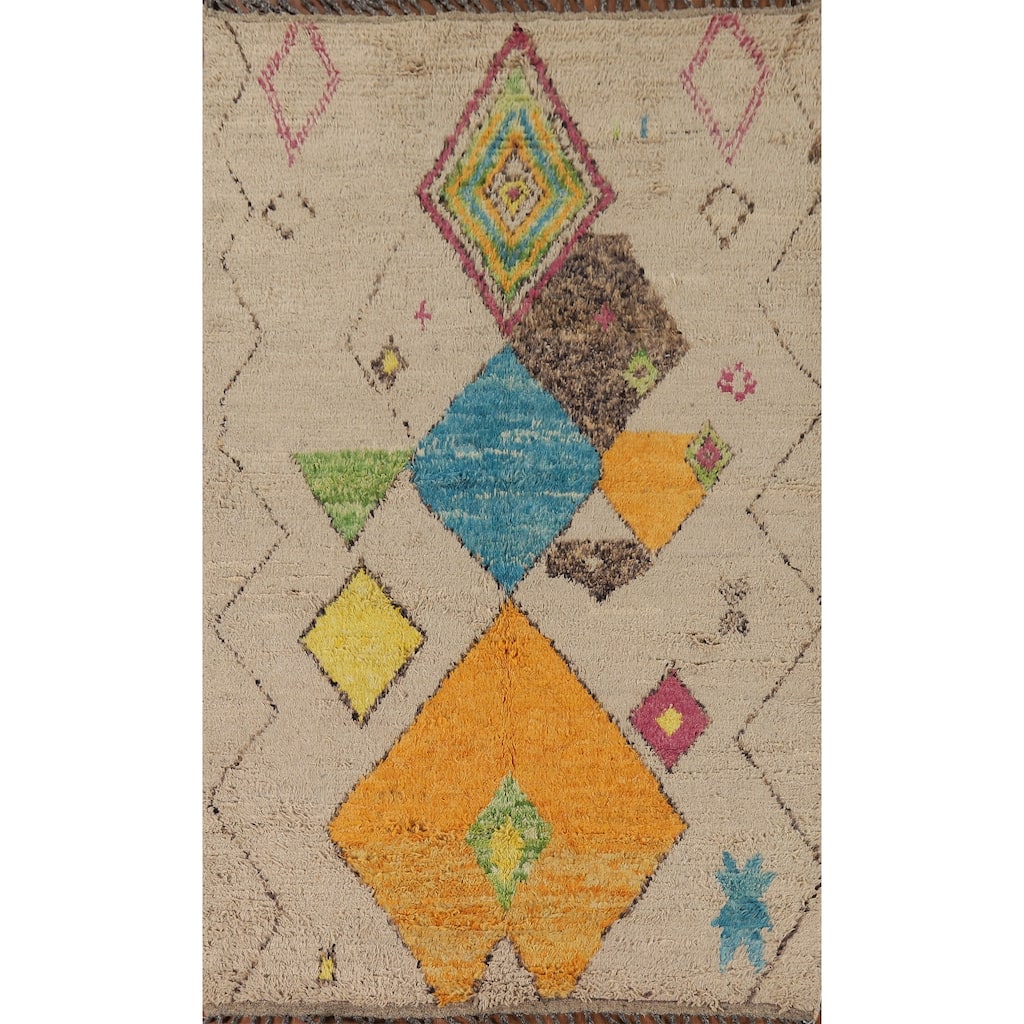 Geometric Moroccan Oriental Area Rug Hand-Knotted Wool Carpet - 4'9" x 8'9"