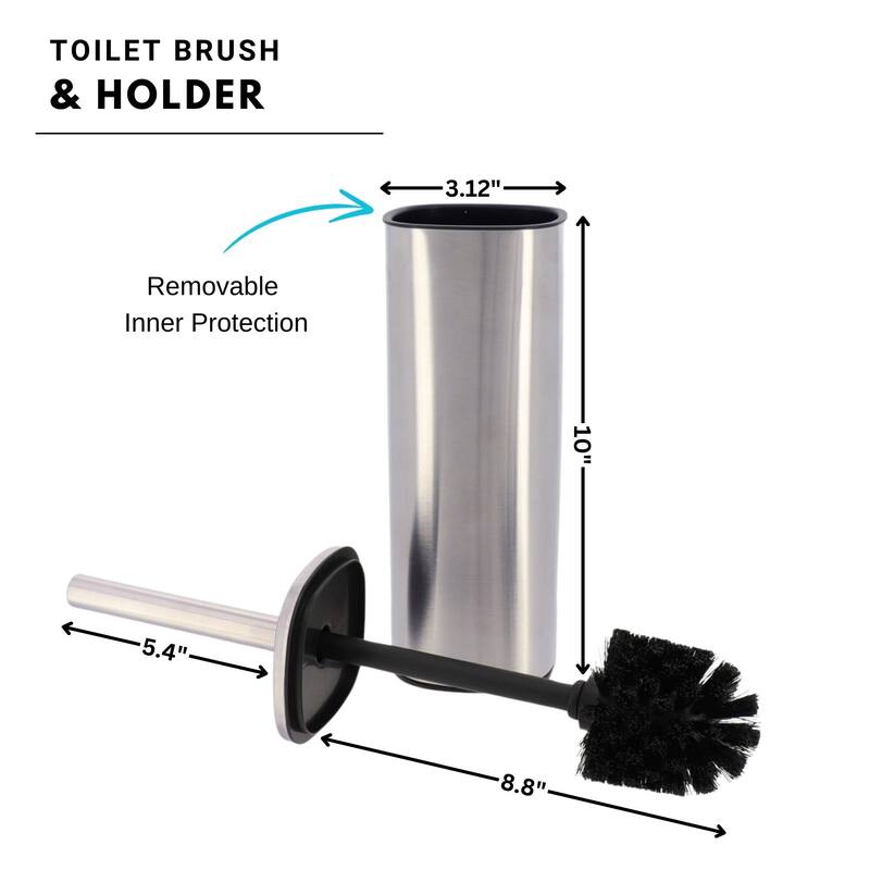 Square Metal Toilet Brush and Holder with Sturdy Handle Splash Guard - 3.12"L x 3.12"W x 15.8"H