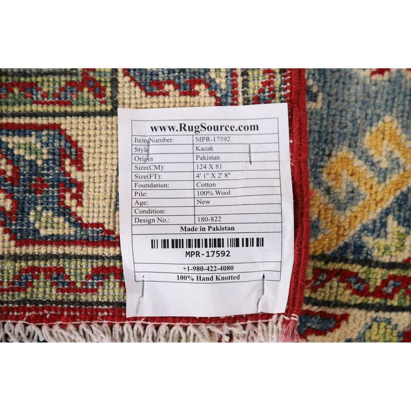 Traditional Light Blue Kazak Foyer Rug Handmade Wool Carpet - 2'8" x 4'1"