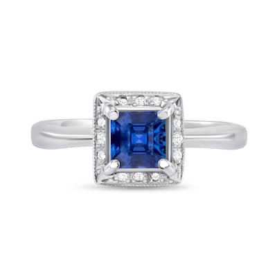 0.84 ct Blue Sapphire and Diamond Ring in 14k White Gold