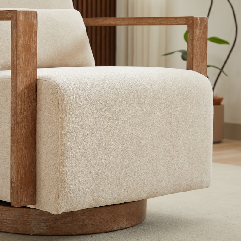 30.3"W Swivel Modern Upholstered Accent Chair with Solid Wood Armrests