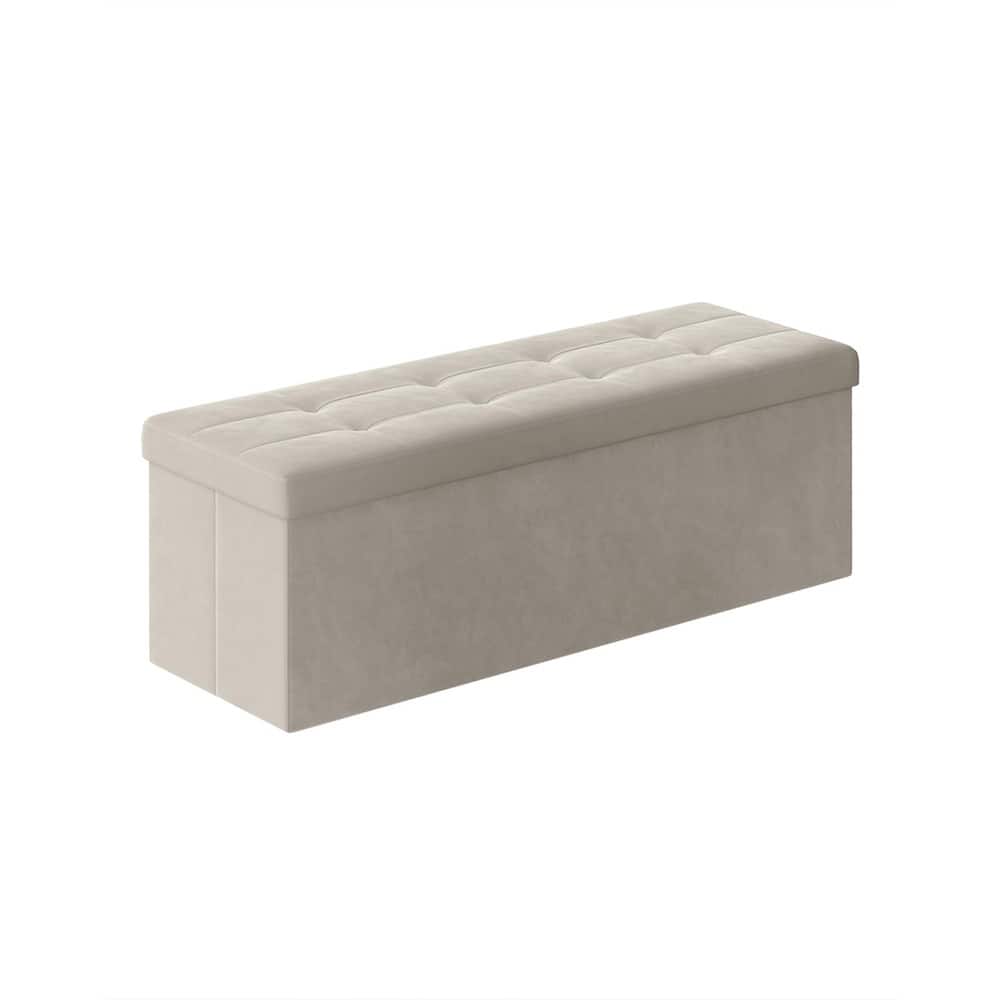 Velvet Padded Storage Ottoman Bench with Foldable Design and Hidden Compartment for Living Room or Bedroom
